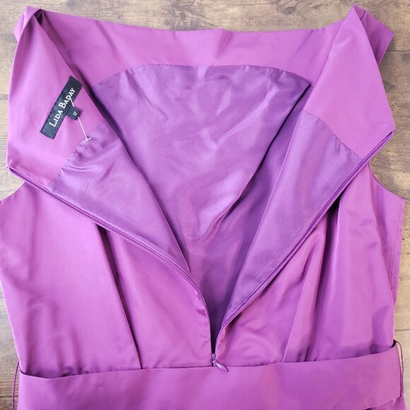 Purple Lida Baday Formal Dress w Belt Silk Poly Blend - Picture 7 of 10